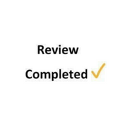Text "Review Completed" with a yellow checkmark on a white background, indicating finalized status or successful completion.