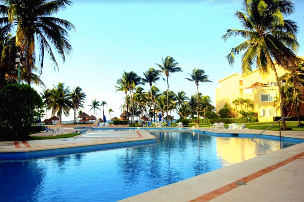Main pool of the condominium among the palms