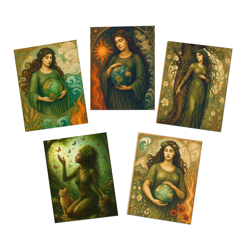 Set of Mother Earth Gaia cards featuring elemental nature artwork.