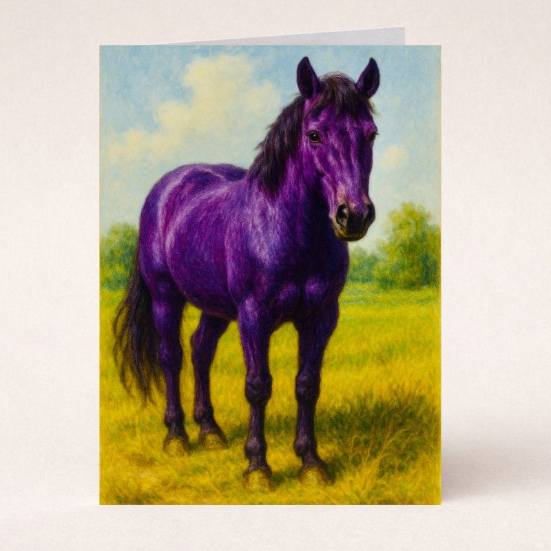 Fantasy purple horse greeting card inspired by Wizard of Oz artwork.