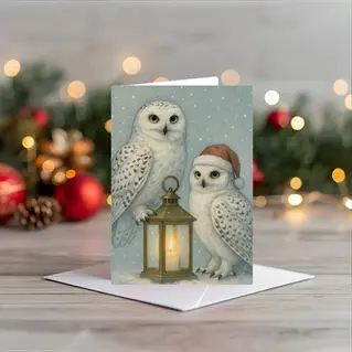 Set of greeting cards featuring various wildlife animals in Santa hats.