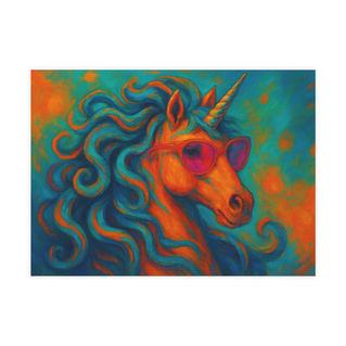 Bundle of retro-style unicorn postcards with 70s fantasy colors.