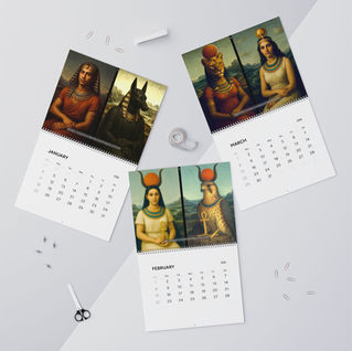 2026 calendar featuring illustrated Egyptian gods and goddesses.