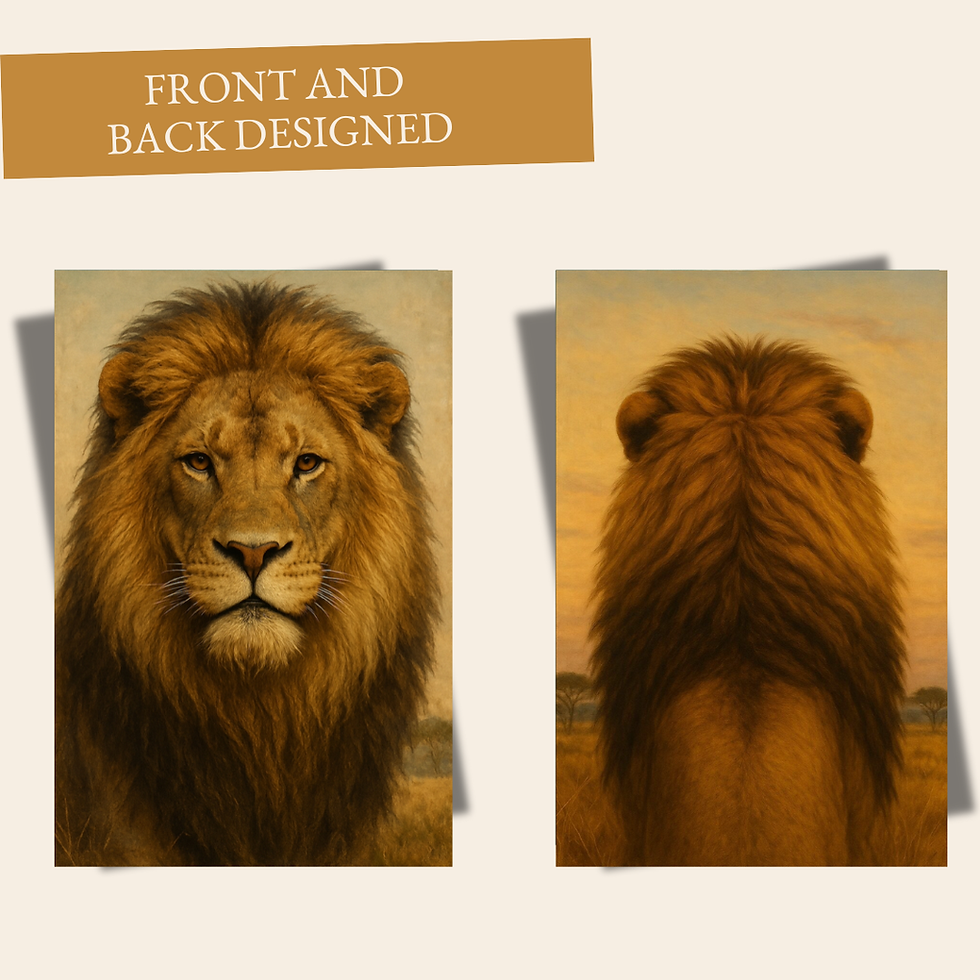 Greeting card with a detailed portrait of a majestic golden lion.