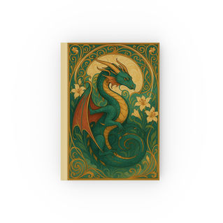 Notebook featuring ornate Art Nouveau dragon illustration.