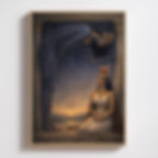 Egyptian mythology artwork featuring the sky goddess Nut arching across a star-filled night sky above a seated Egyptian woman