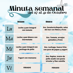 Minuta semanal del 27 al 31 de Octubre