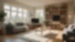 Wide angle view of a sunlit, organized home showcasing functional and aesthetic elements of a tidy living space.