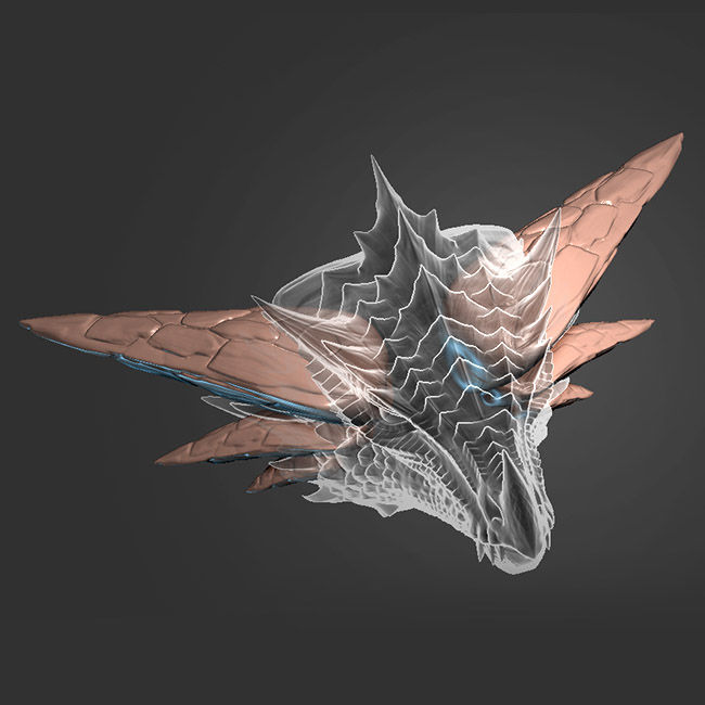 3D dragon head spikes, rocky