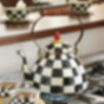 Mackenzie-Childs Courtly Check, Black and White Checked Enamel Tea Kettle - 3 quart