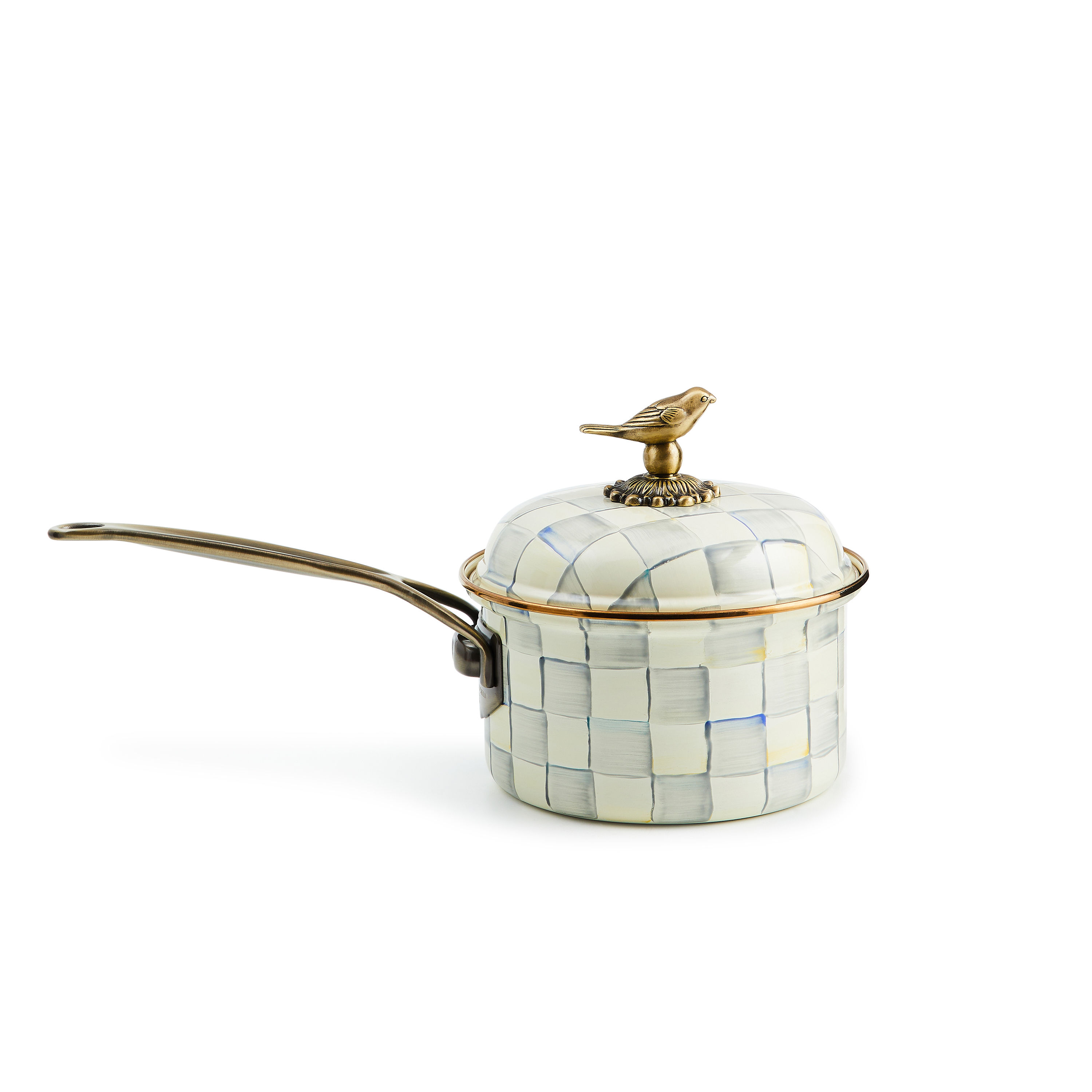 Mackenzie-Childs Sterling Check, grey and white checked 2.5qt saucepan