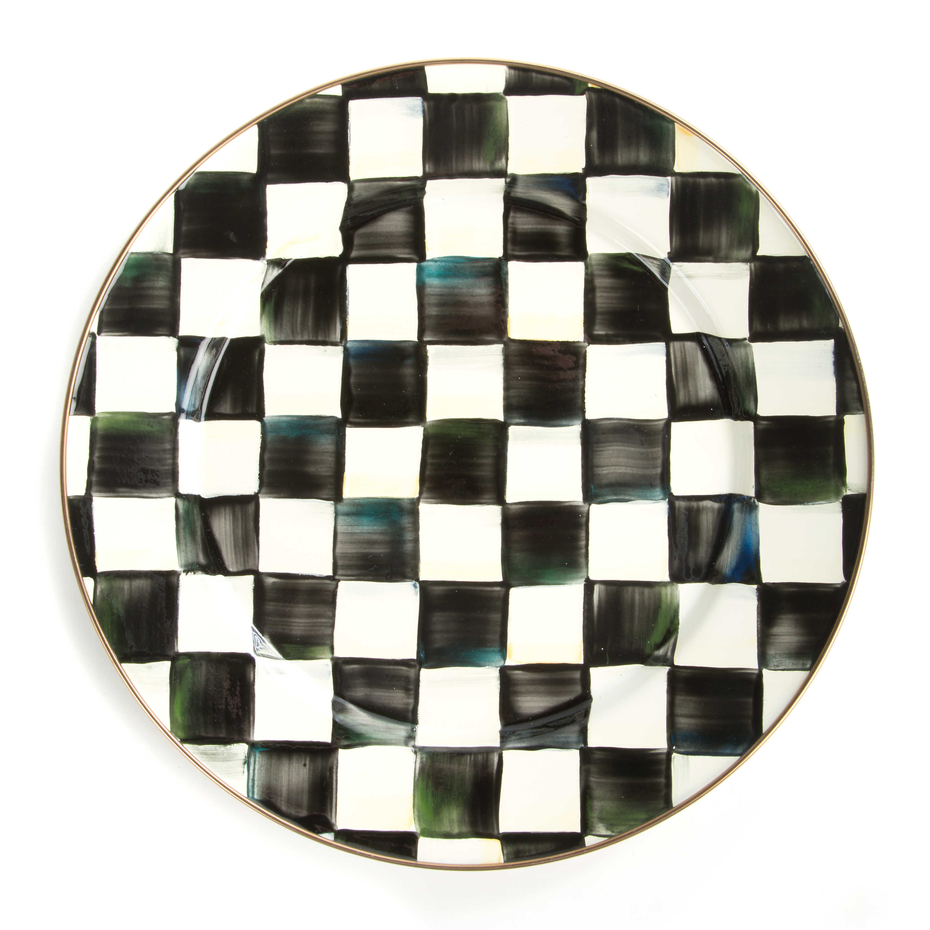 Mackenzie-Childs Courtly Check, Black and White Checked Enamel Charger/Plate