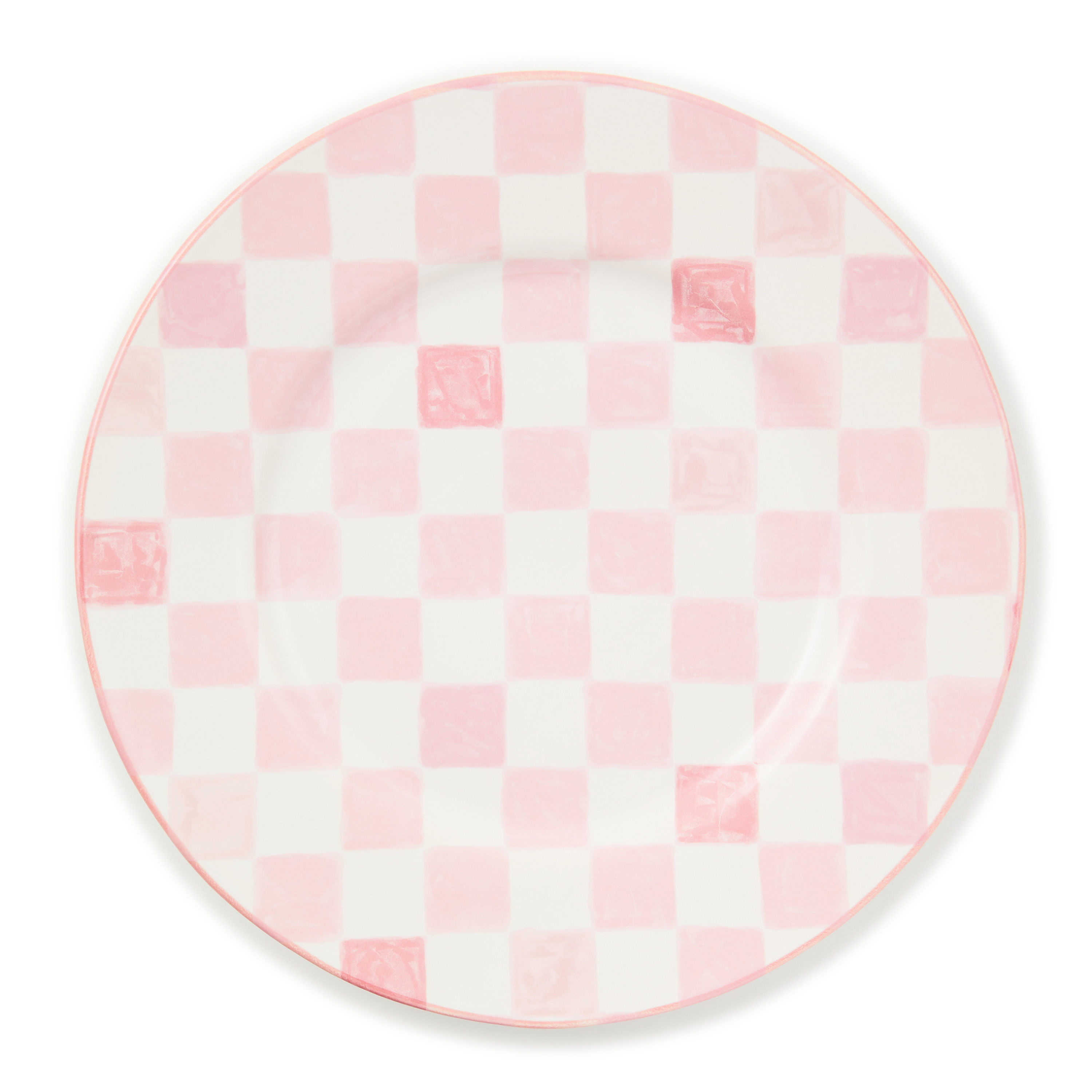 Mackenzie-Childs, Pink and white checked stoneware dinner plate