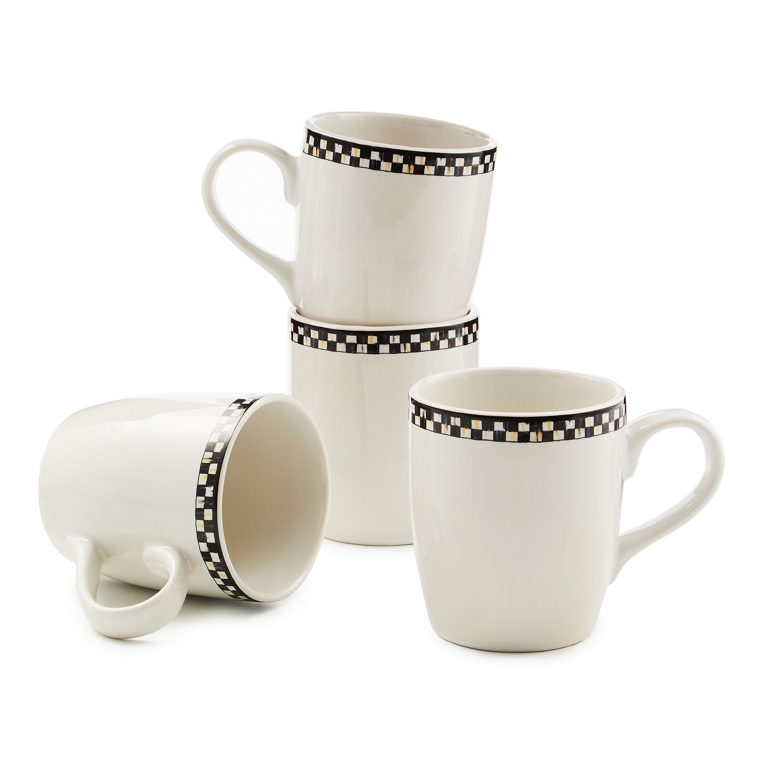Mackenzie-Childs Courtly Check, Black and White Checked Everyday Mugs (set of 4)