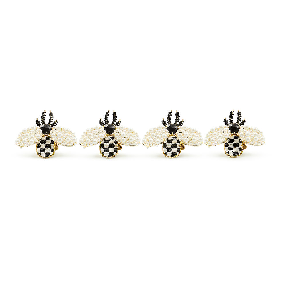 Mackenzie-Childs, Black and white checked bee napkin rings (set of 4)