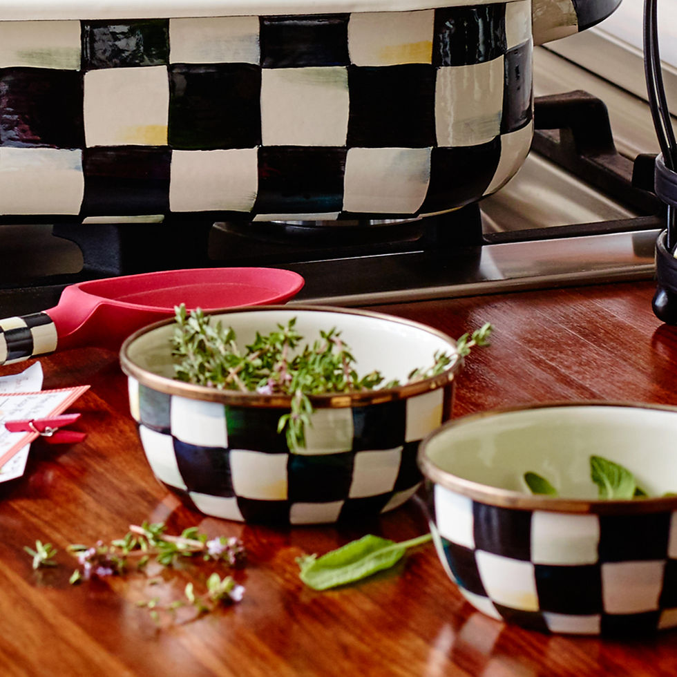 Thumbnail: Mackenzie-Childs Courtly Check, Black and White Checked Enamel Pinch Bowl