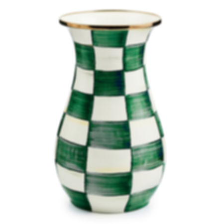 Mackenzie-Childs Emerald Check, green and white checked tall vase