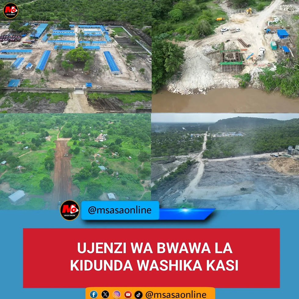 #MsasaUpdates UJENZI WA BWAWA LA KIDUNDA WASHIKA KASI Utekelezaji wa mradi wa ujenzi wa bwawa la Maji kidunda Mkoani Morogoro, unaotekelezwa na Serikali ya Jamhuri ya Muungano wa Tanzania kupitia Wizara ya Maji chini ya usimamizi wa Mamlaka ya Majisafi na Usafi wa Mazingira Dar es salaam (DAWASA) wenye lengo la kuimarisha upatikanaji wa huduma ya maji kwa wakazi wa Dar es salaam na Pwani umeshika kasi huku utekelezaji wake ukifikia asilimia 15. Akiongea maendeleo ya utekelezaji wa mradi huo, msimamizi wa mradi huo kutoka DAWASA, Mhandisi Christian Christopher ameeleza kuwa utekelezaji wa kazi mbalimbali unaendelea kama ilivyo katika mkataba wa mkandarasi. "Kazi zinazoendelea kwasasa ni pamoja na kusafisha barabara inayotoka Ngerengere hadi kijiji cha Kidunda zaidi ya kilomita 17 kwajili ya ujenzi, ujenzi wa kingo za mto, uchombaji wa eneo la bwawa, utayarishaji na upasuaji wa mawe kwa ajili ya ujenzi, pamoja na kutengeneza tofali zinazotumika katika kujenga nyumba za watumishi." ameeleza Mhandisi Christopher. Mhandisi Christopher ameongeza kuwa ujenzi wa njia ya umeme toka Kidunda kwenda kituo cha kupooza umeme Chalinze ipo katika hatua za usanifu na ujenzi utaanza mara baada ya kukamilika kwa hatua hiyo. Katika hatua nyingine Mhandisi Christopher amebainisha kazi zilizokamilika tangu kuanza kwa mradi hadi sasa ni pamoja na ujenzi wa nyumba za muda za mkandarasi, kufunga mtambo wa kusaga mawe, pamoja na kufanga mtambo wa kutengeneza zege. Sambamba na kuhifadhi maji mengi yatakayotumika katika kipindi cha upungufu wa mvua, ujenzi wa mradi wa bwawa la kidunda unatajwa kuwa na faida nyingi ikiwemo uzalishaji wa umeme megawati 20, kutengeneza ajira takribani 1,000, uboreshwaji wa miundombinu ya barabara kutoka katika vijiji nufaika na mradi kama vile Ngerengere hadi kijiji cha Kidunda pamoja na kuchangia ukuaji wa shughuli za uvuvi pamoja na kuwa sehemu ya kivutio cha utalii. Ujenzi wa bwawa la kidunda utakaogharimu kiasi cha zaidi ya shilingi Bilion 300, utatekelezwa kwa kipindi cha miaka 3 kuanzia Juni 2023 hadi Juni 2026.