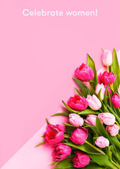 woman's day poster design with tulips and pink background