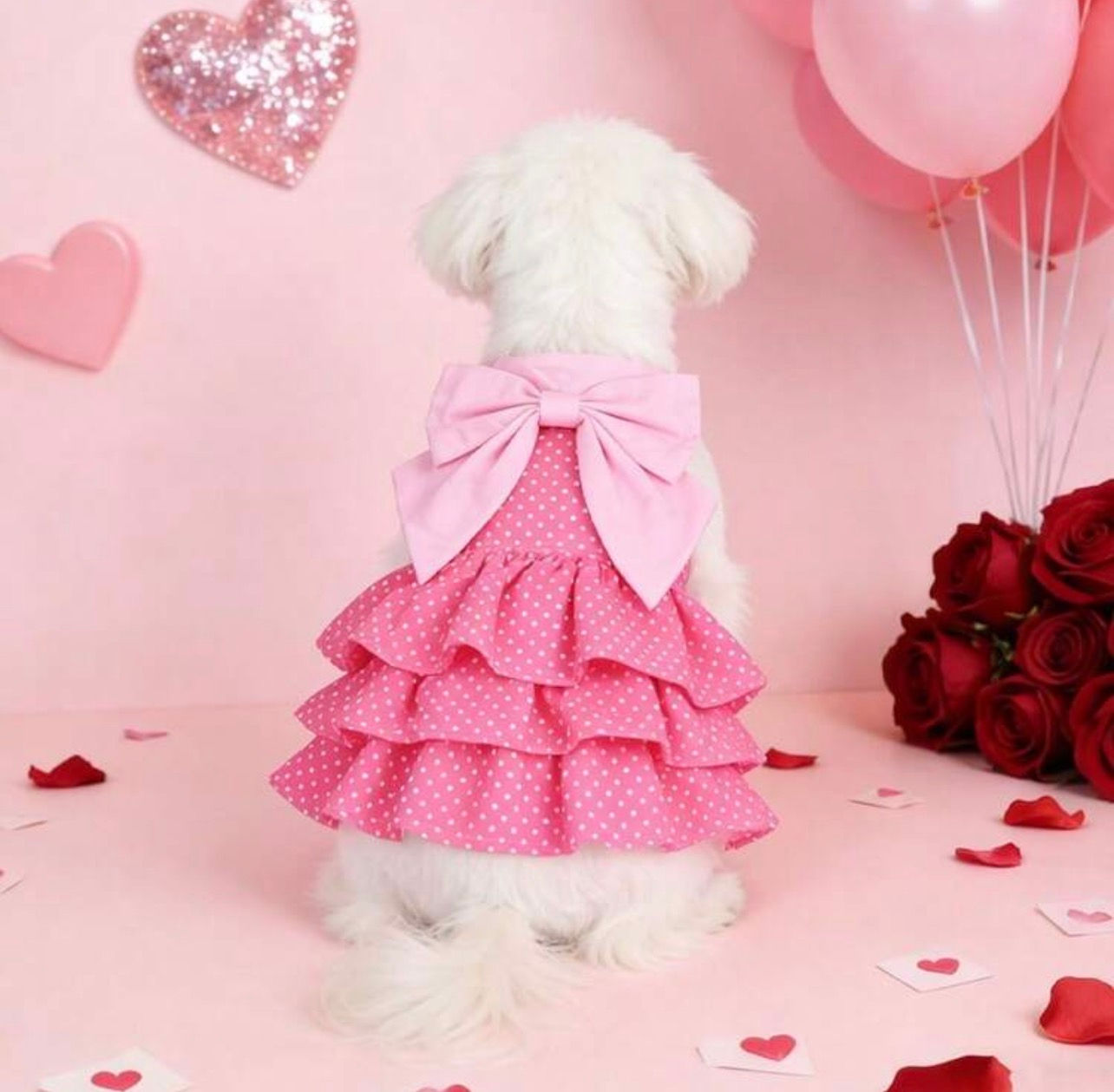 Pink Polka Dot Bow Dog Dress