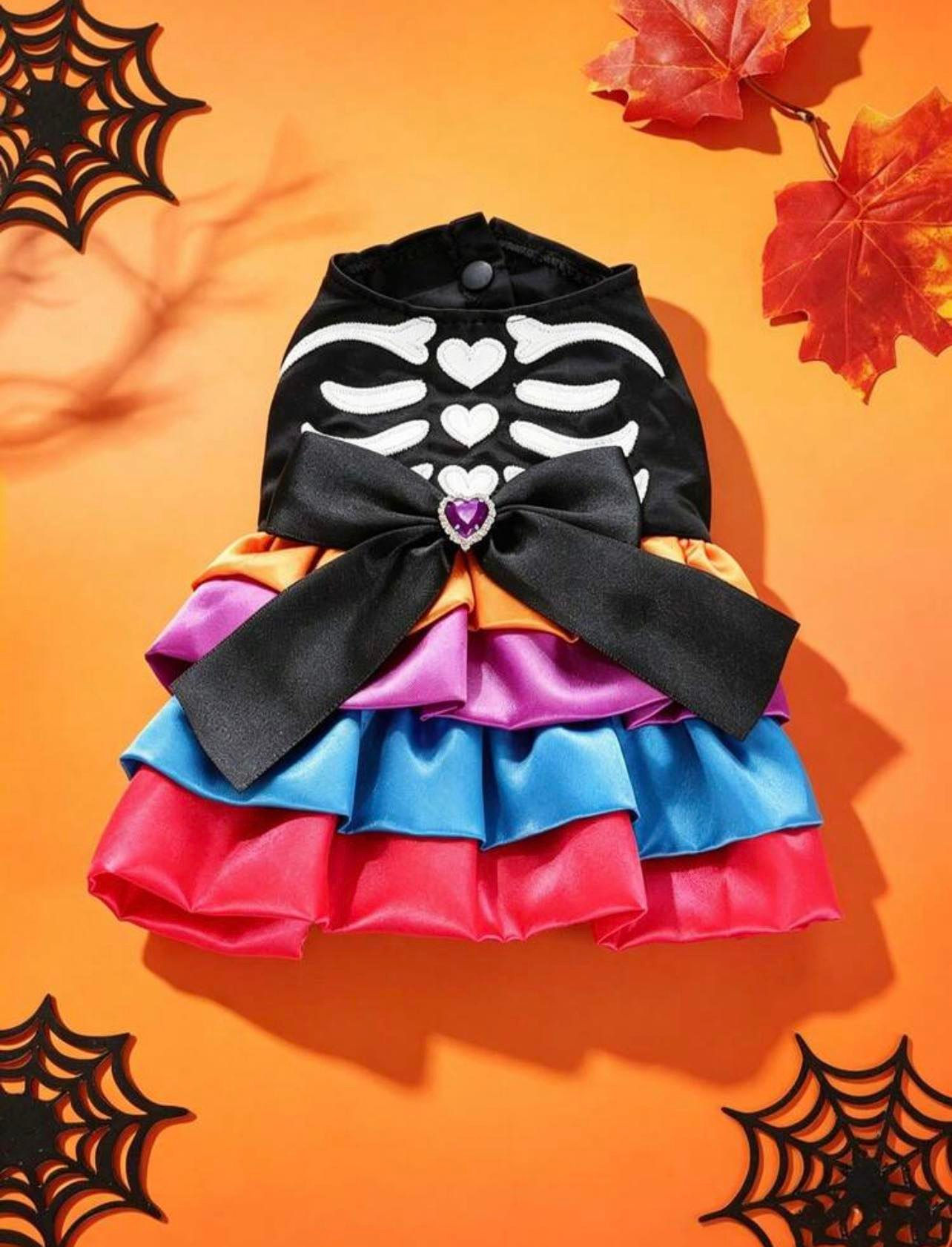 Orange Catrina Skeleton Dog Dress