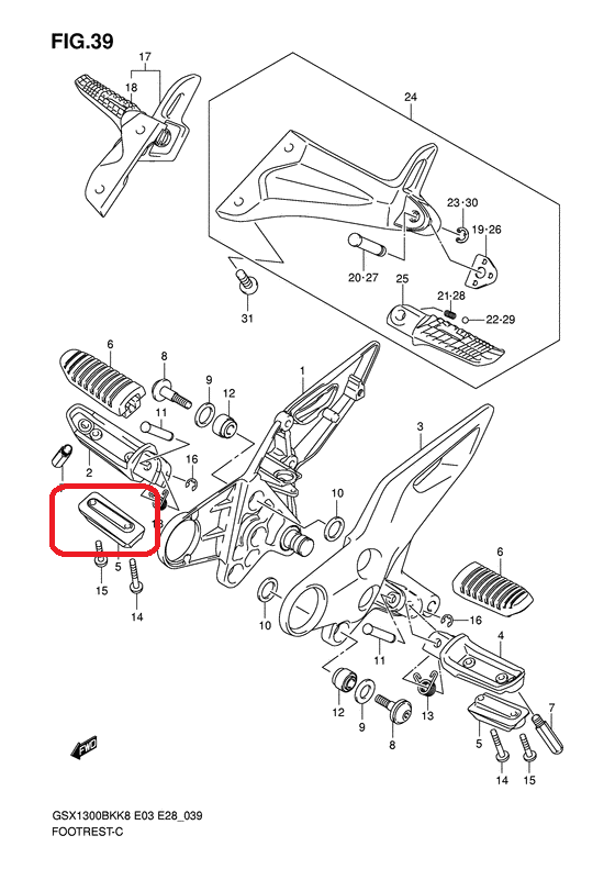 SUZUKI GSX1300 S750 GSF1250 GSX650 07-19 BALANCER FRONT FOOTREST 43536-44G00 NOS