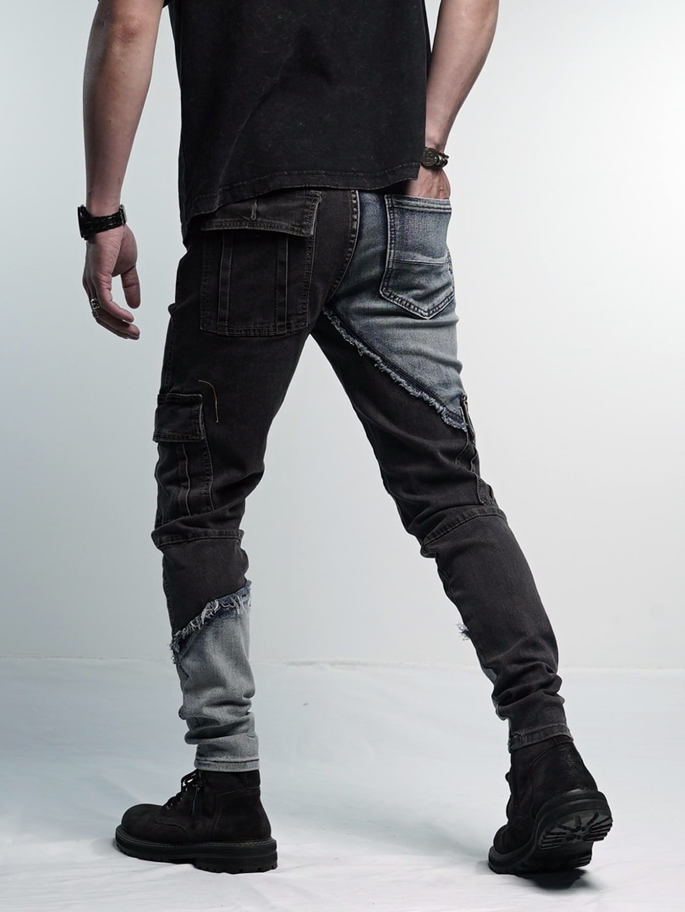 Mens ROMWE Guys Color-block Jeans