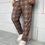 Thumbnail: Men Plaid Print Drawstring Waist Pants