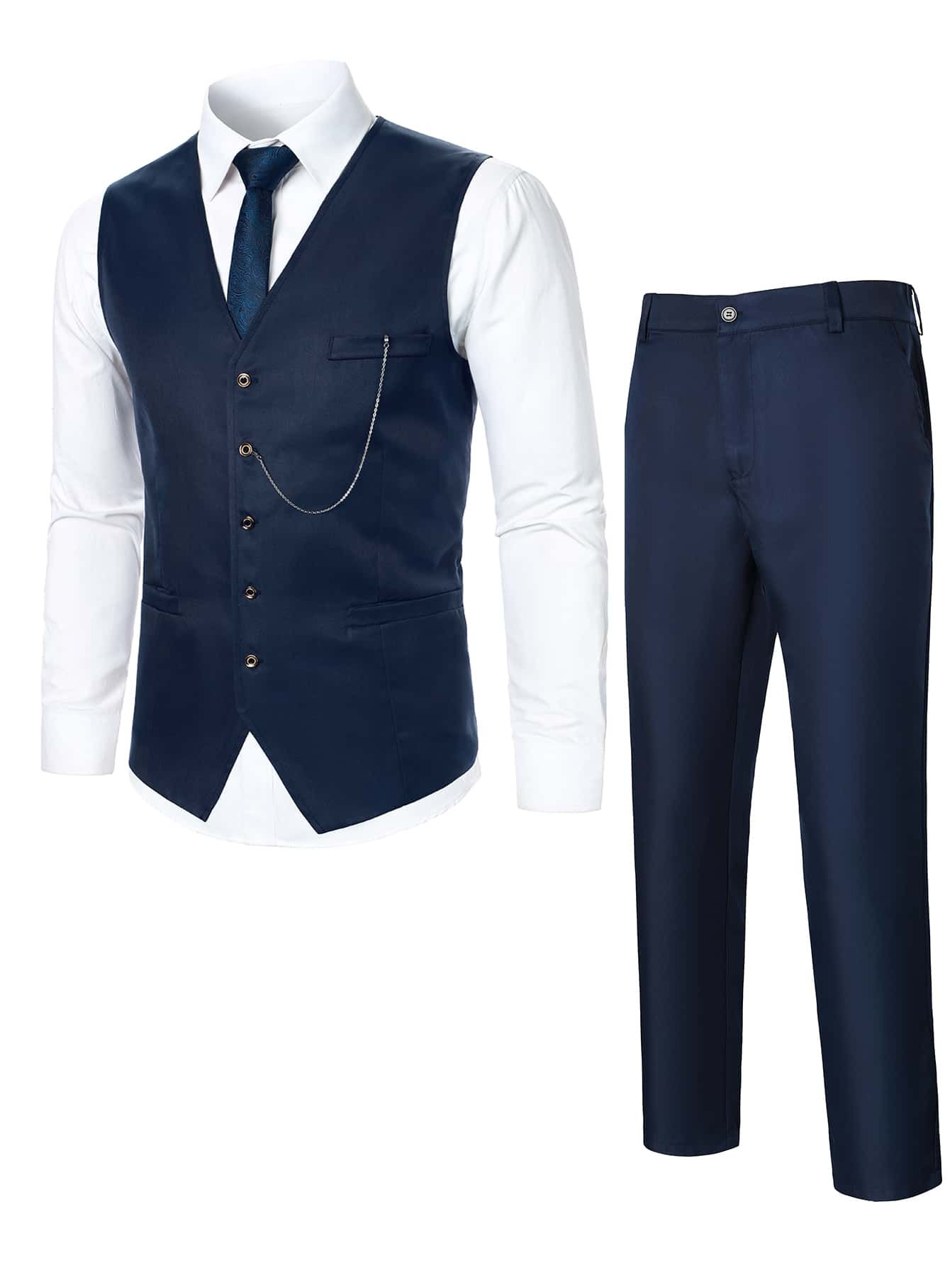 Men 2pc Chain Detail Waistcoat & Tailored Pants