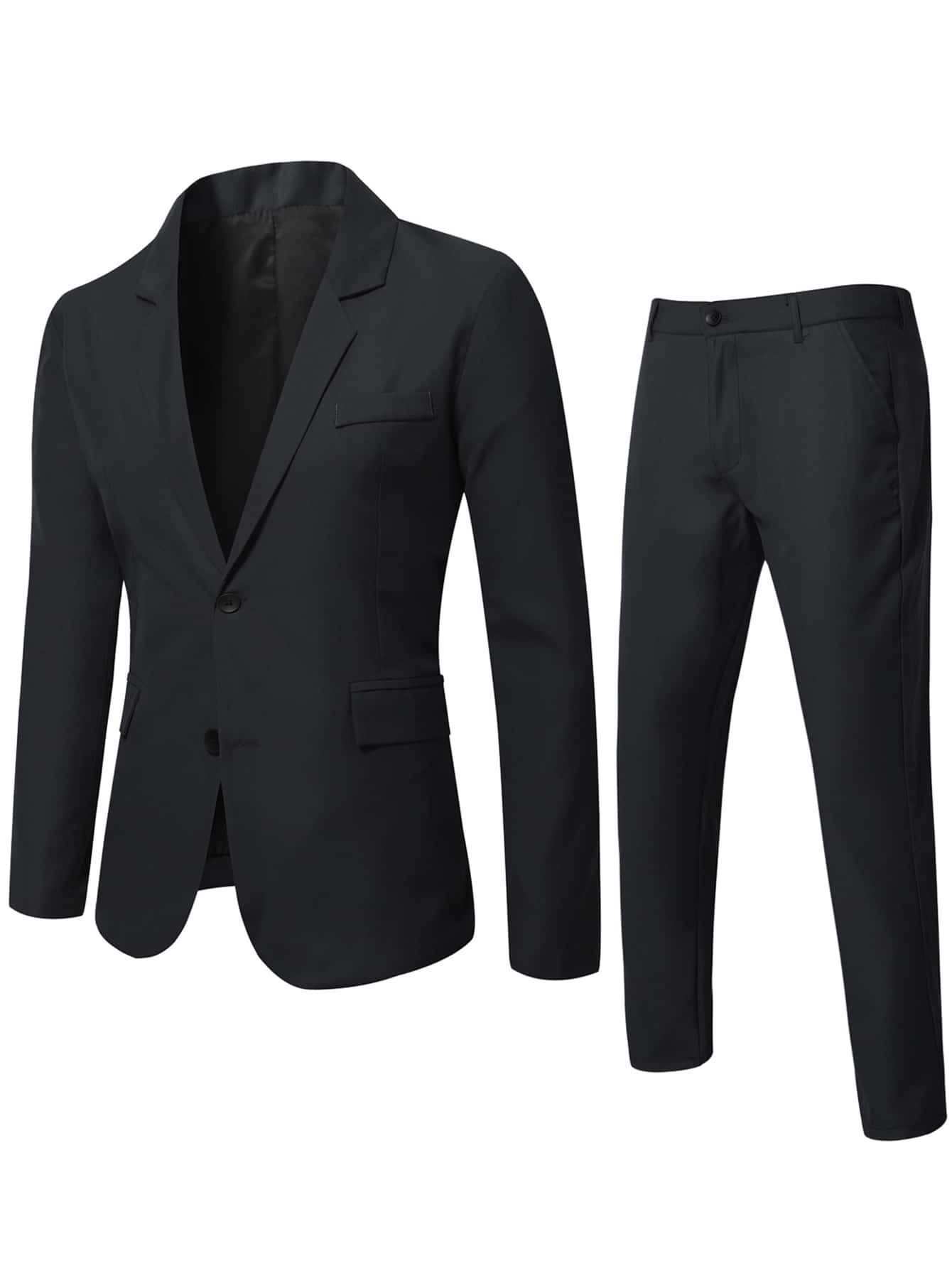Men Black Single Breasted Slit Back Blazer & Tailored Pants