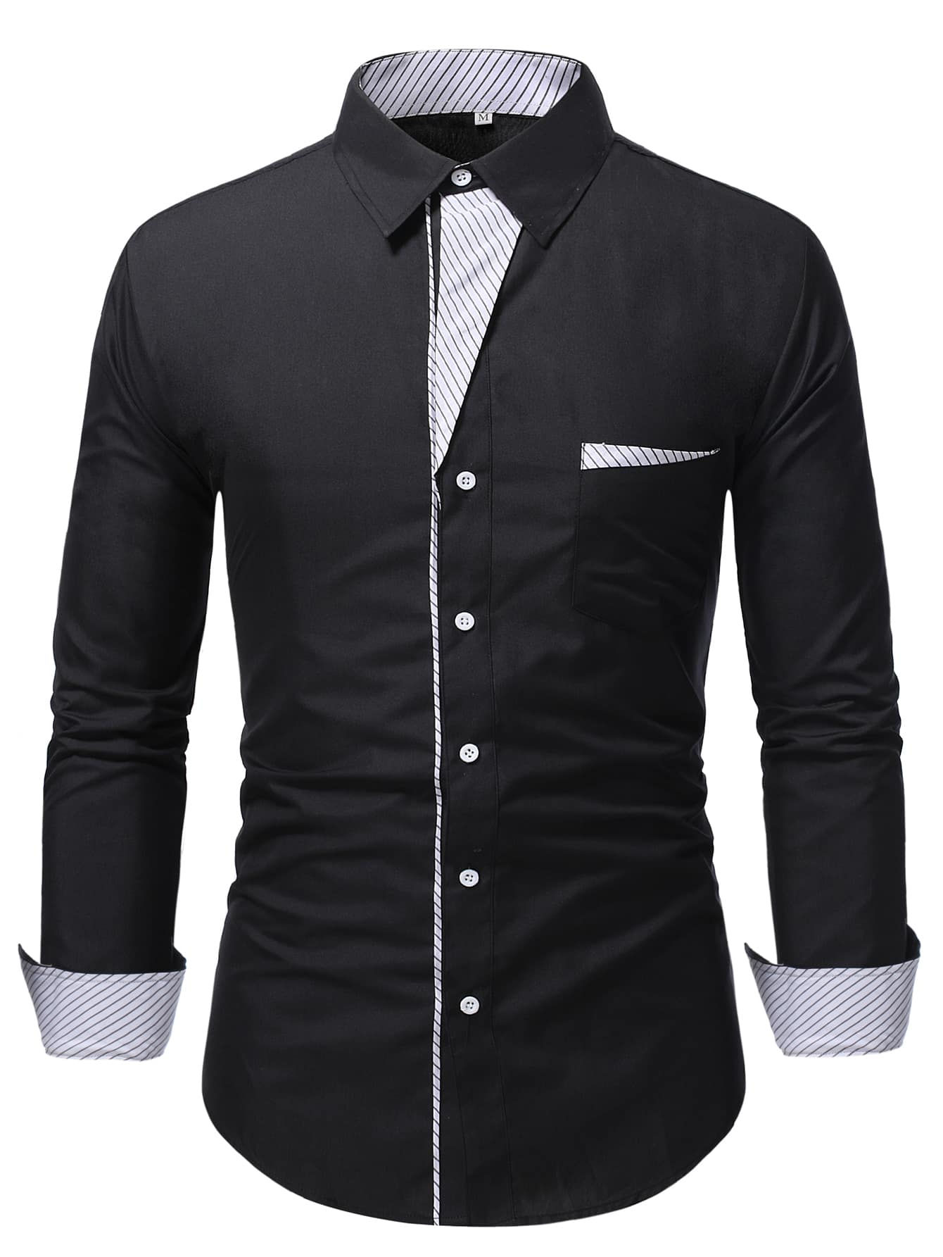 Men Striped Panel Pocket Front Shirt