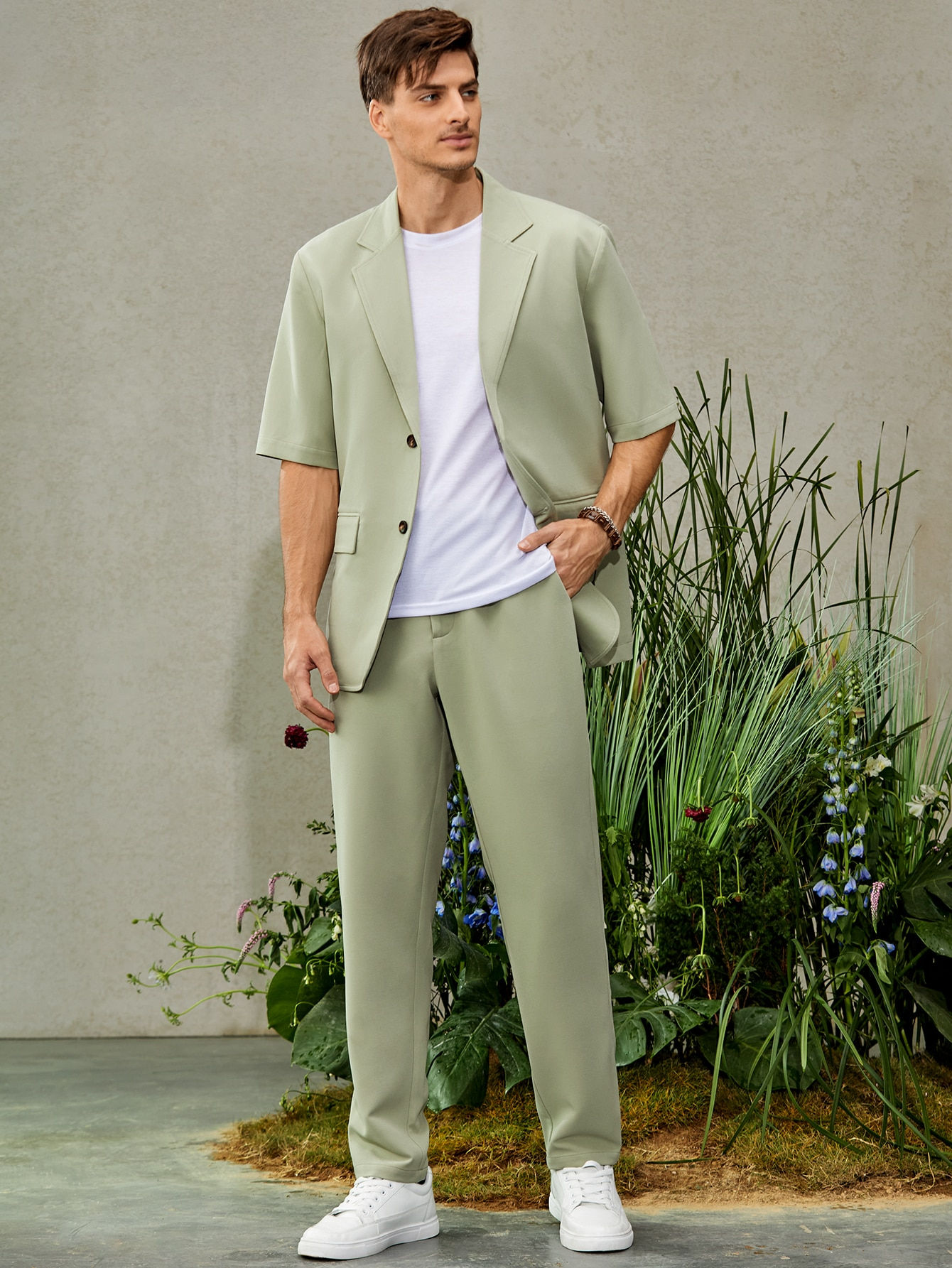 Men Single Breasted Blazer & Tailored Pants