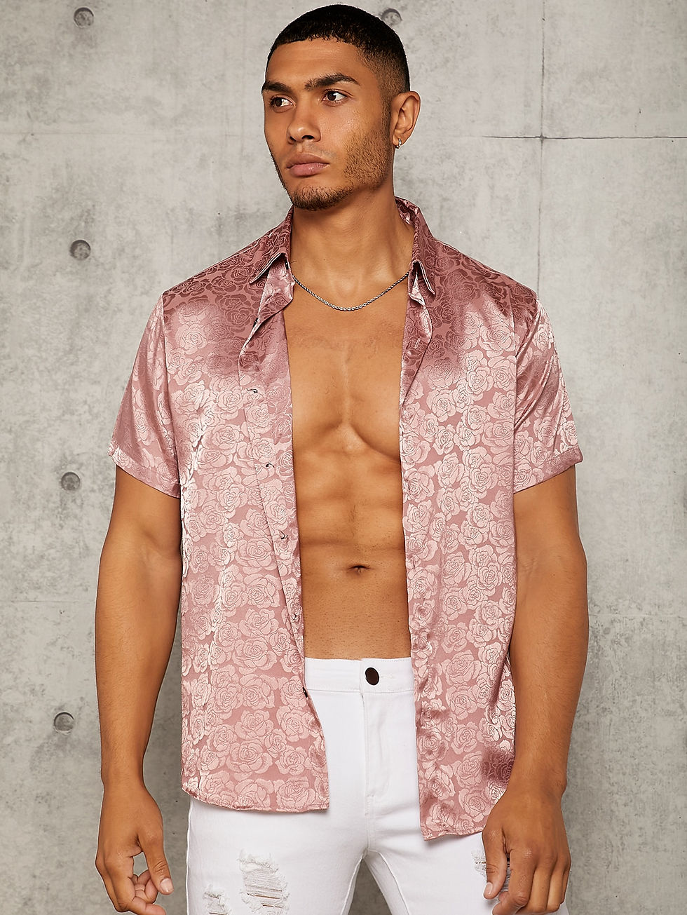 Thumbnail: Men Random Floral Jacquard Satin Shirt