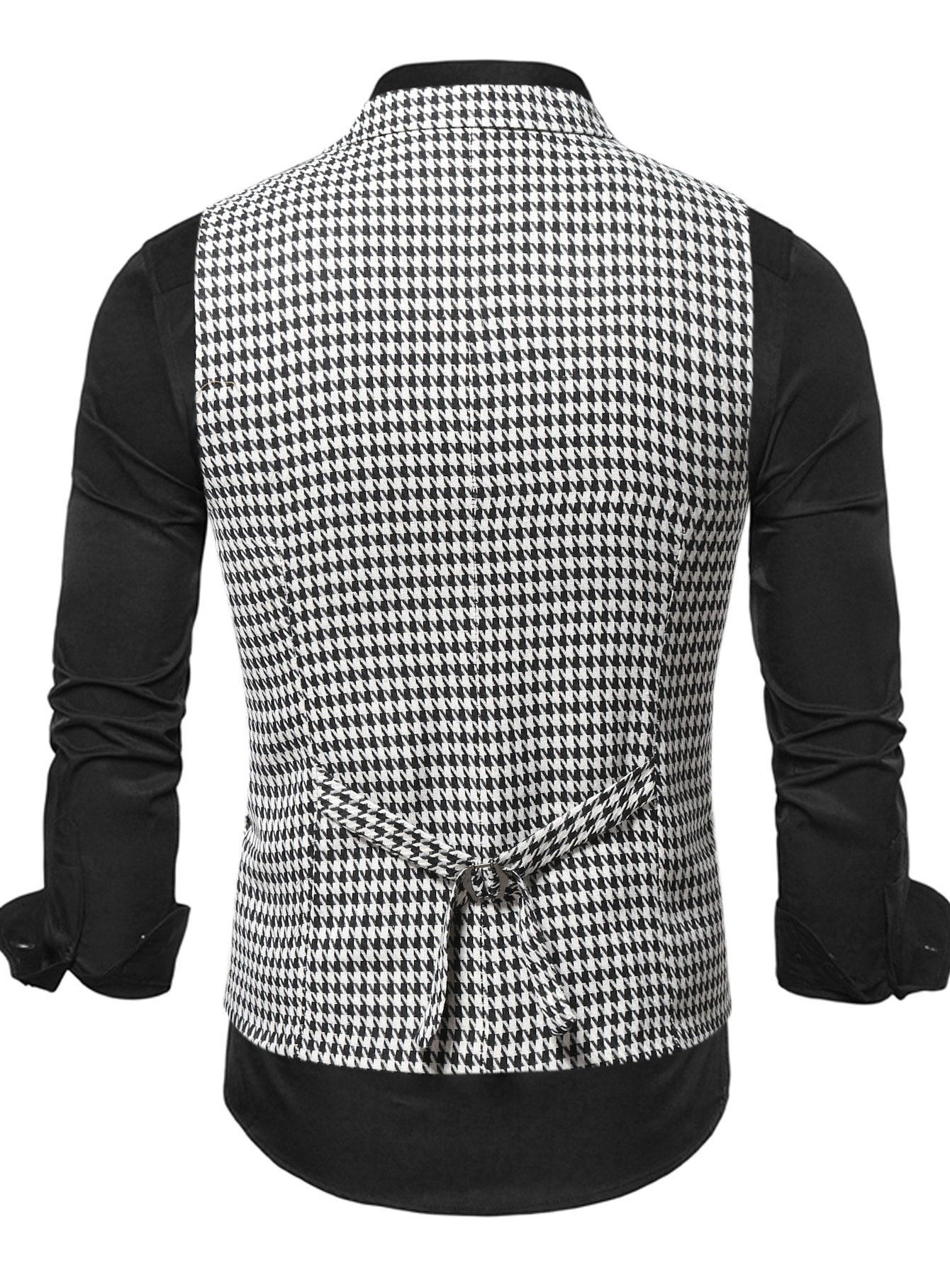 Men 1pc Houndstooth Single Breasted Waistcoat