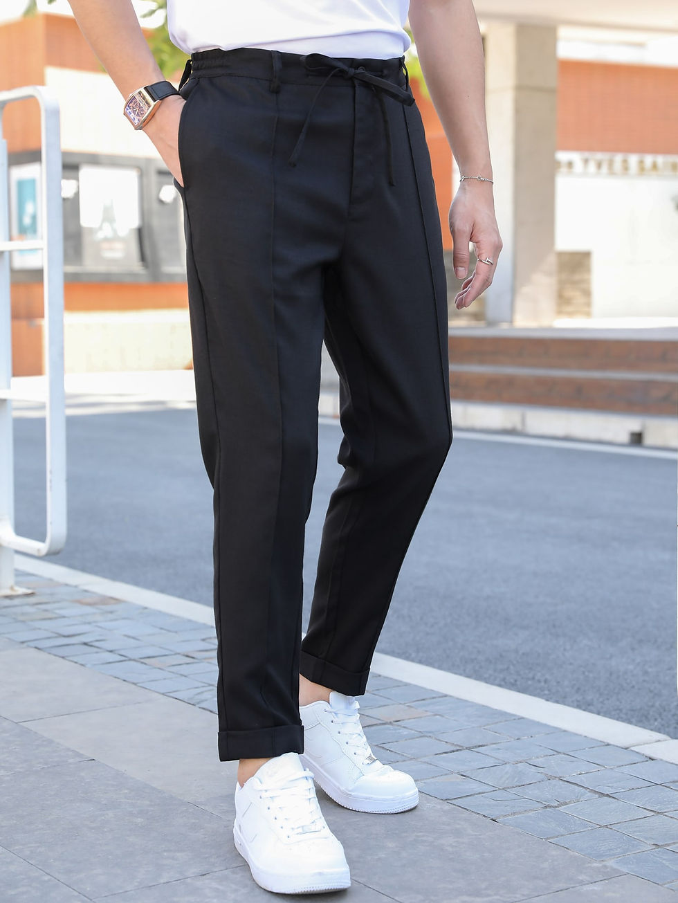 Thumbnail: Men Slant Pocket Tie Front Pants