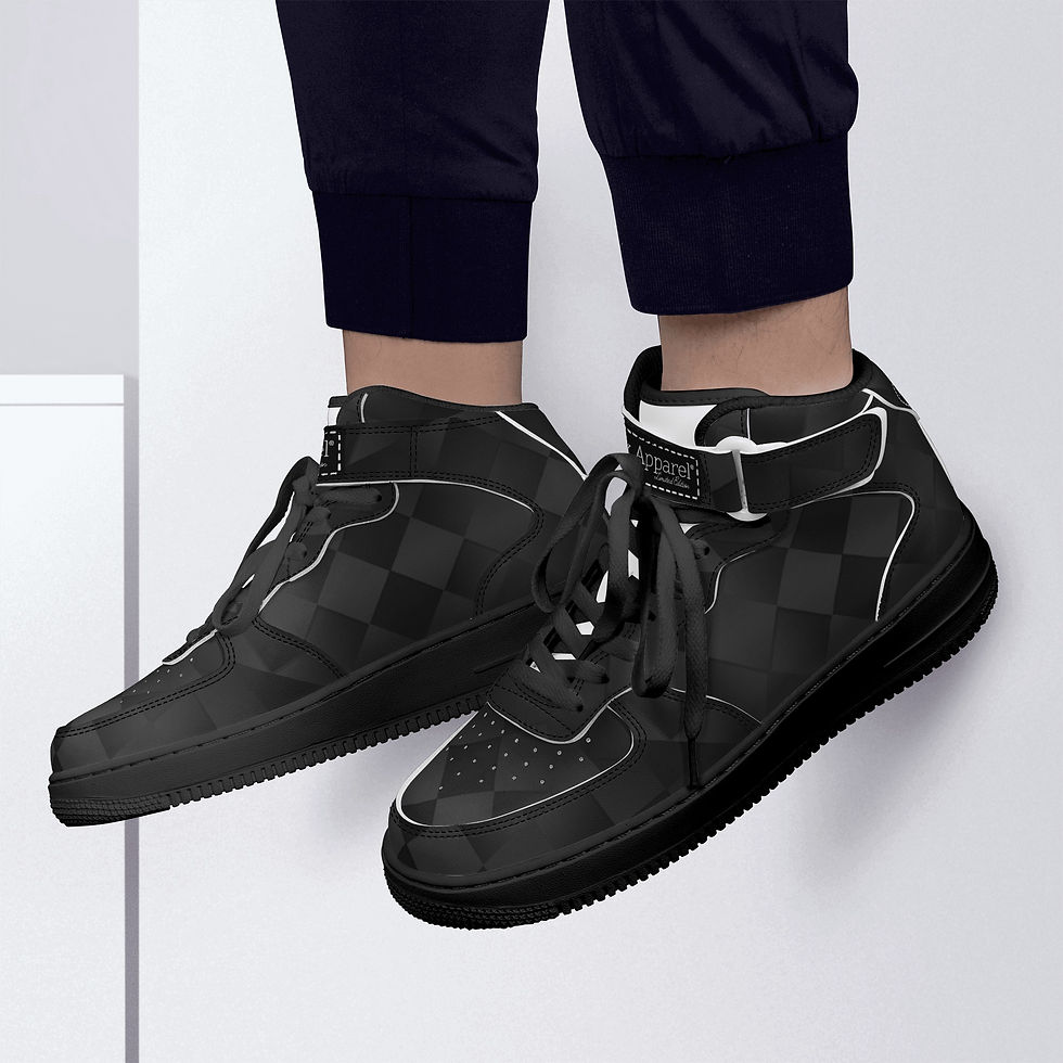 Thumbnail: Geek Apparel Signature Diamond Black High Top Leather Sneakers