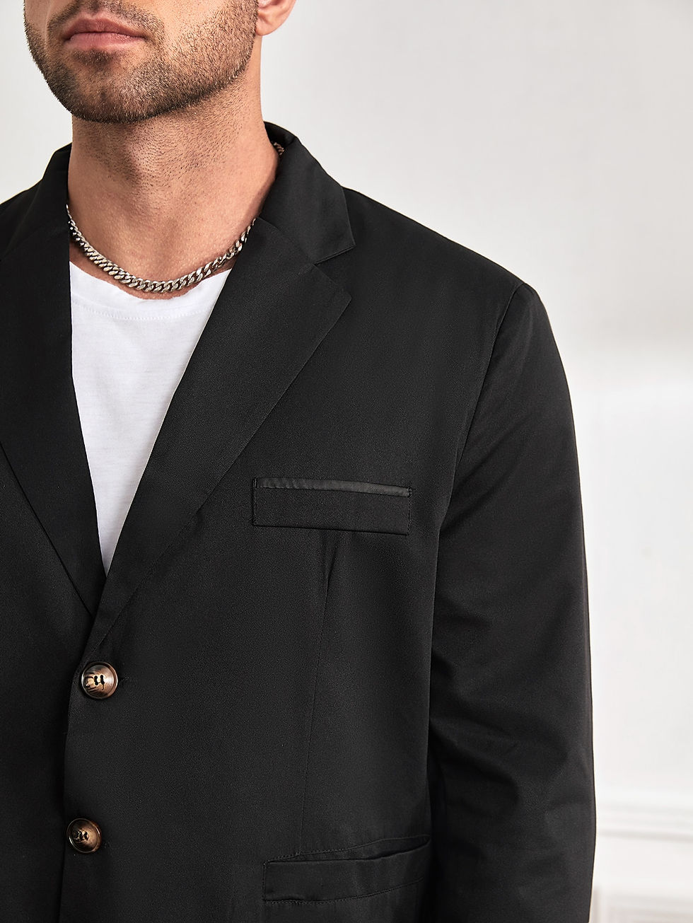 Thumbnail: Extended Sizes Men Contrast Panel Single Breasted Blazer