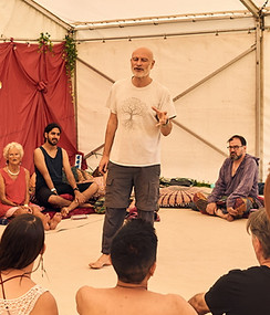 MIke Robeson leading a singing workshop at Rumble Camp, Cheshire