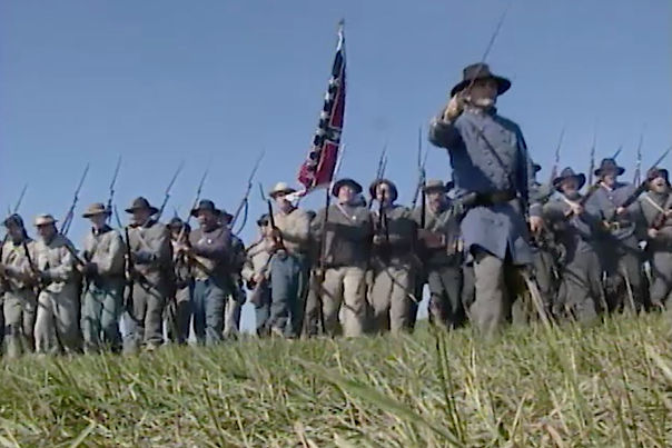Confederates advance in a clearing.jpeg