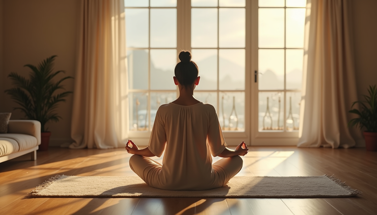 目線の高さから見た瞑想指導を受ける個人の様子