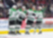 OTTAWA, CANADA - NOVEMBER 11: Jason Robertson #21 of the Dallas Stars celebrates his third-period goal against the Ottawa Senators with teammates Mikko Rantanen #96, Roope Hintz #24 and Miro Heiskanen #4 on November 11, 2025 at Canadian Tire Centre in Ottawa, Ontario, Canada. (Photo by Andrea Cardin/NHLI via Getty Images)