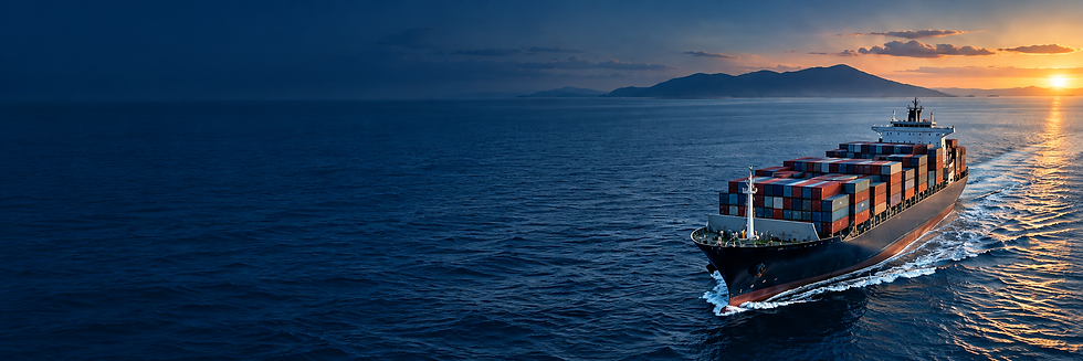 Vanguard Tech FAQ's Page Freighter Sailing Toward Sunset Mountains.png
