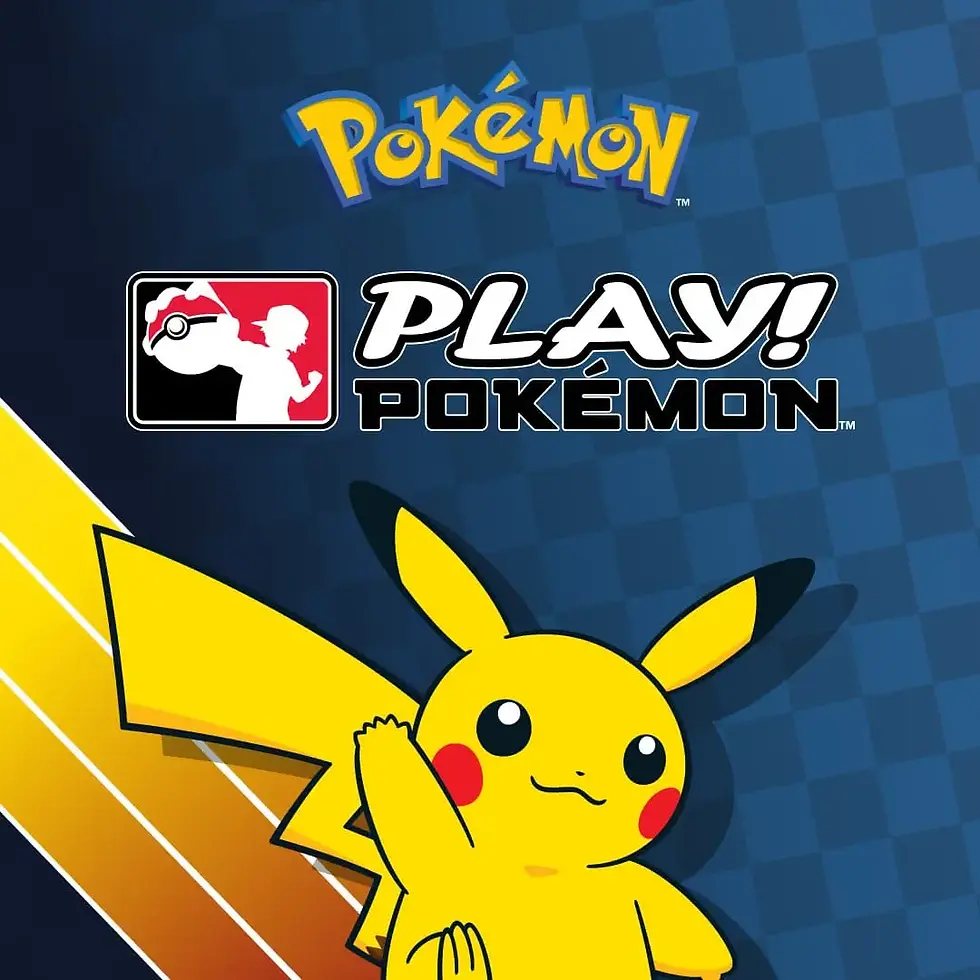 Play! Pokémon Logo mit Pikachu auf blauem Hintergrund