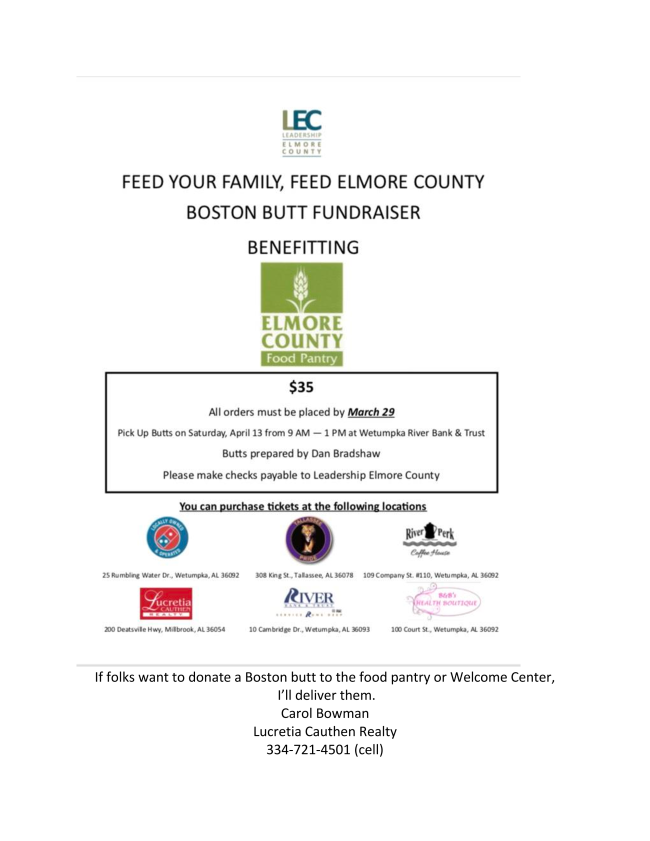 Boston Butt Fundraiser Will Benefit Elmore County Food Pantry All