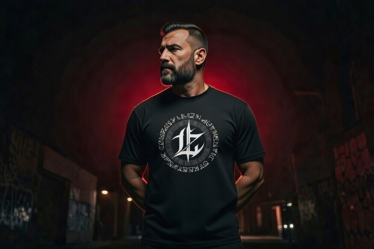 Lilizh AtzTek - (Unisex) Heavy Cotton Tee, Front Design, Neck Logo, 180 g/m²