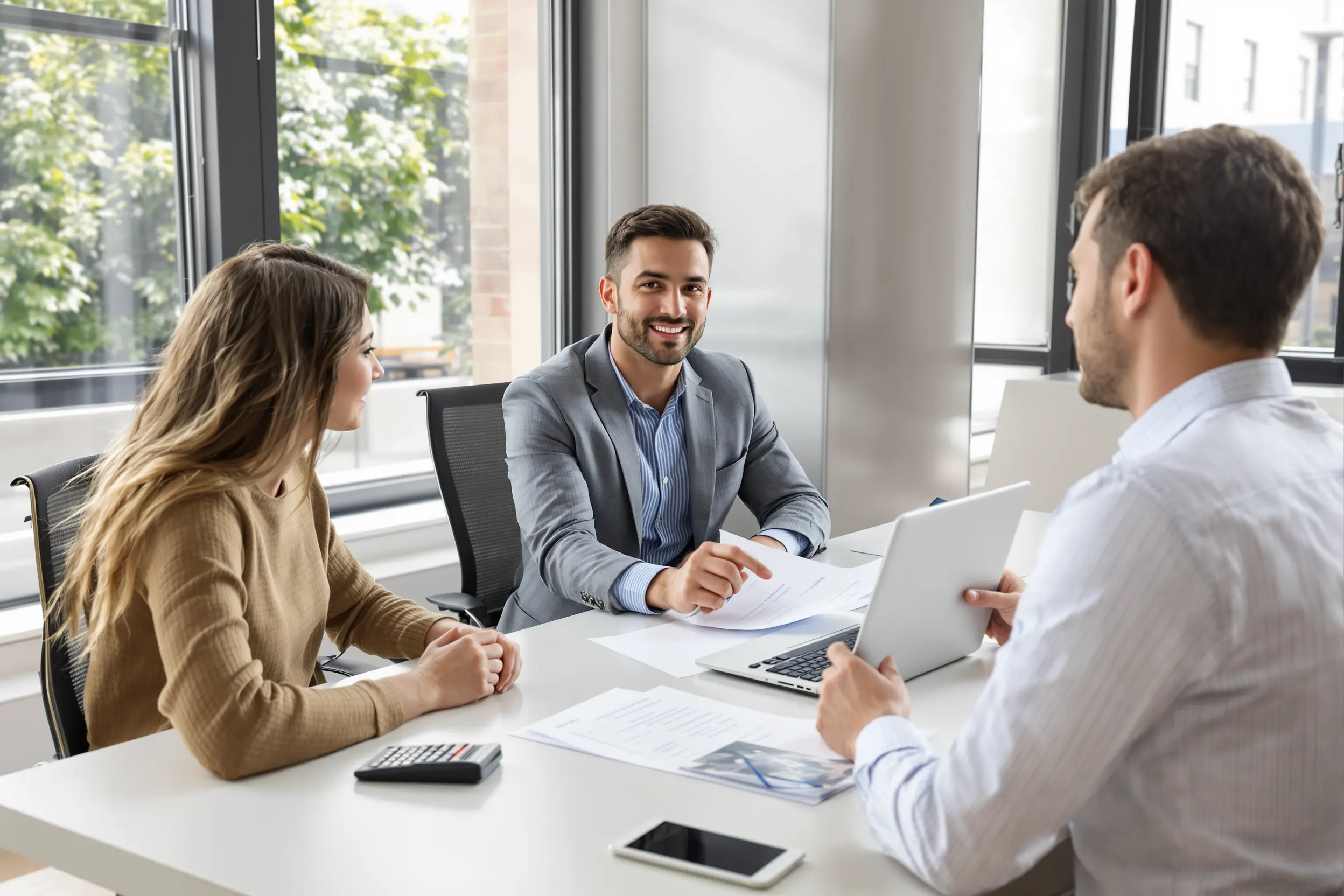 Courtier en prêt immobilier conseillant un couple