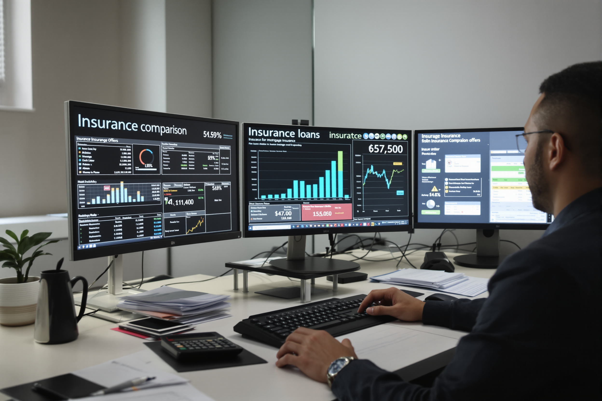 Courtier analysant des offres d'assurance emprunteur sur écran