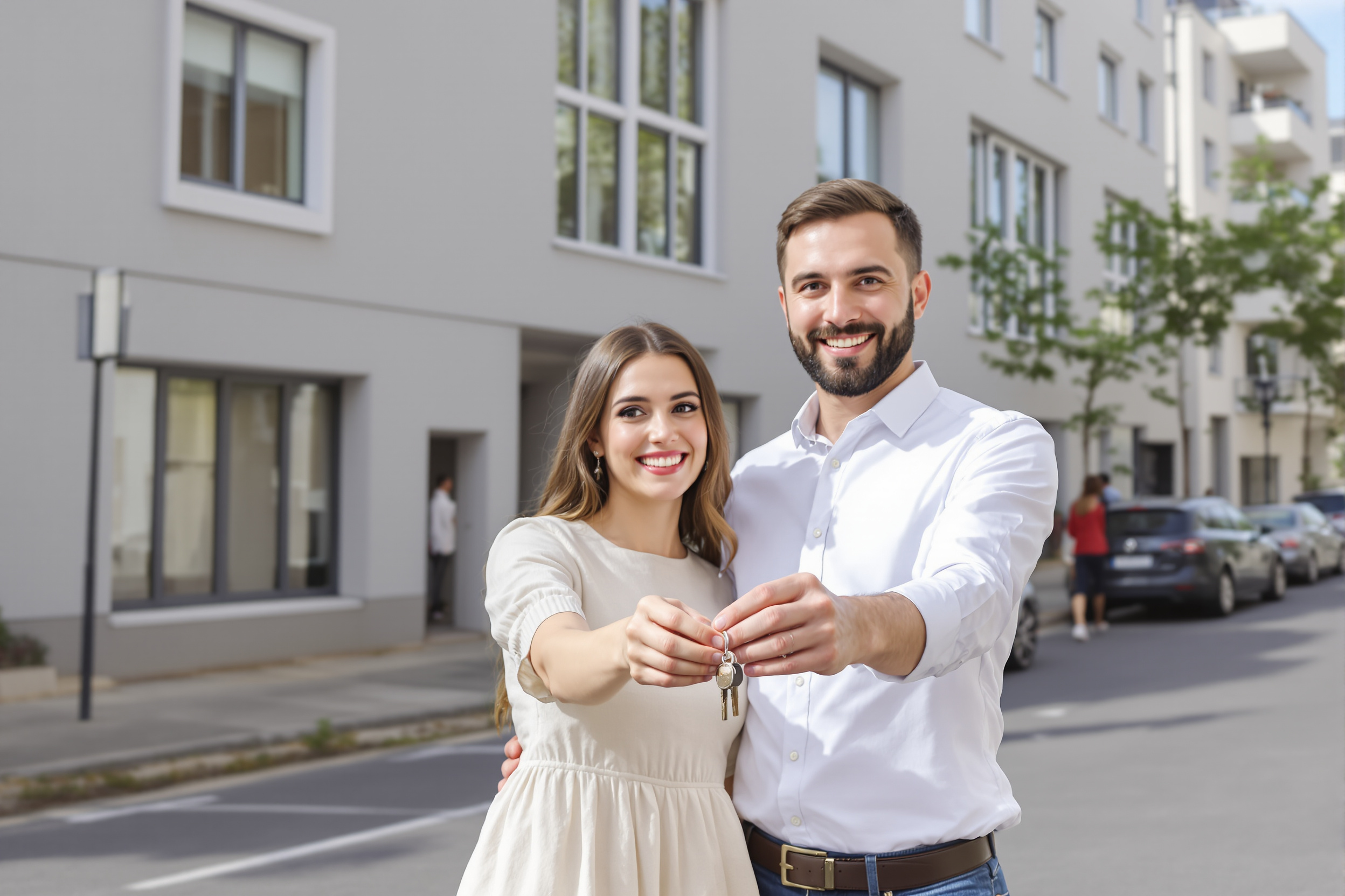 Primo-accédants recevant les clés de leur logement