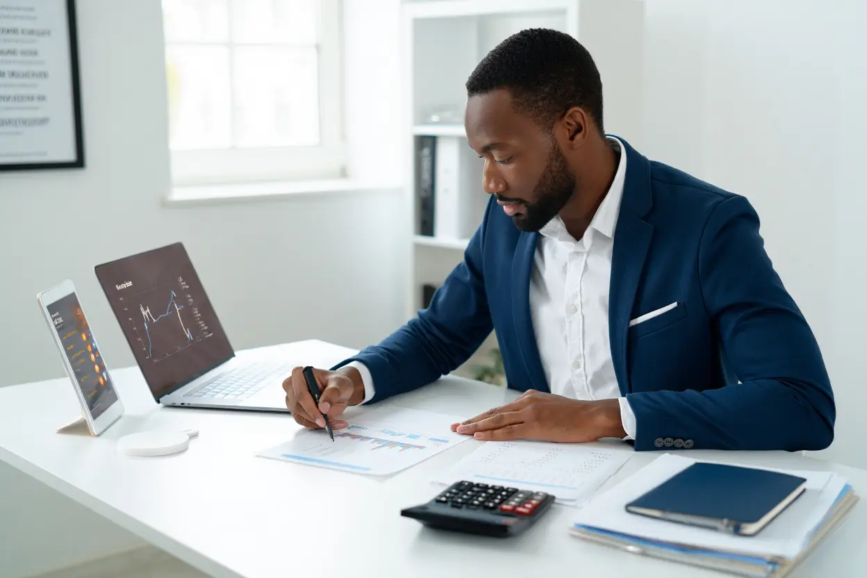 Courtier immobilier analysant des offres de prêt