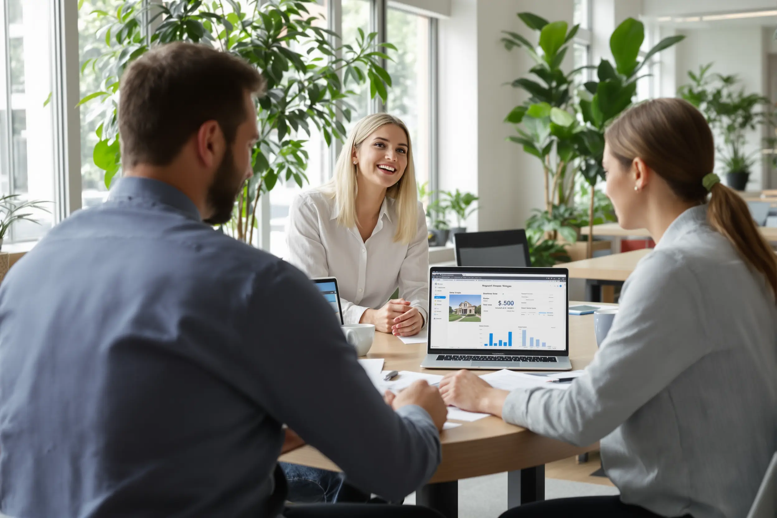 Bureau de courtier avec documents de financement et compromis de vente